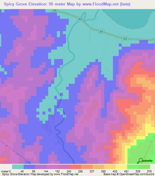 Spicy Grove,Jamaica Elevation Map