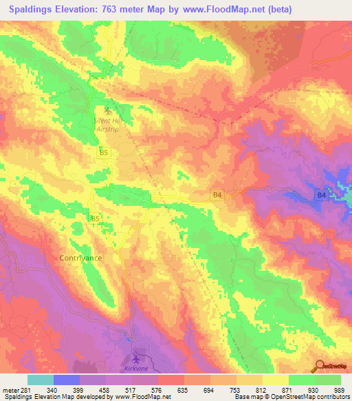 Spaldings,Jamaica Elevation Map