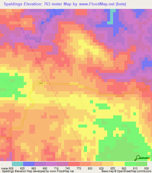 Spaldings,Jamaica Elevation Map