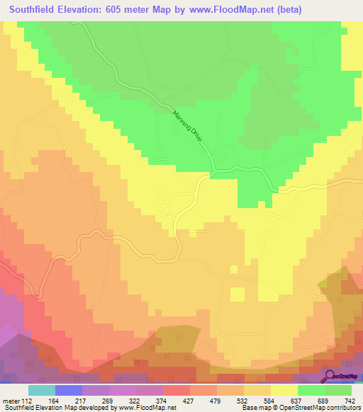 Southfield,Jamaica Elevation Map