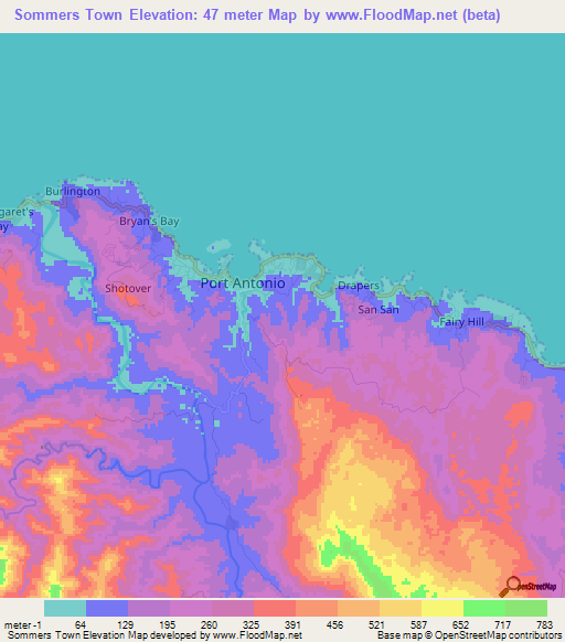 Sommers Town,Jamaica Elevation Map