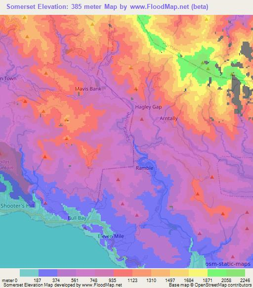 Somerset,Jamaica Elevation Map