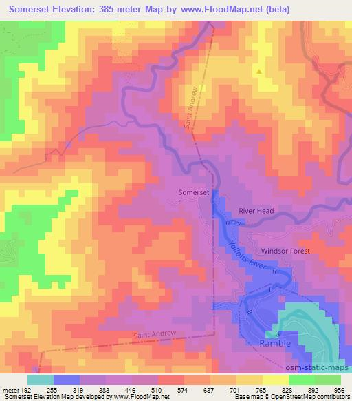 Somerset,Jamaica Elevation Map