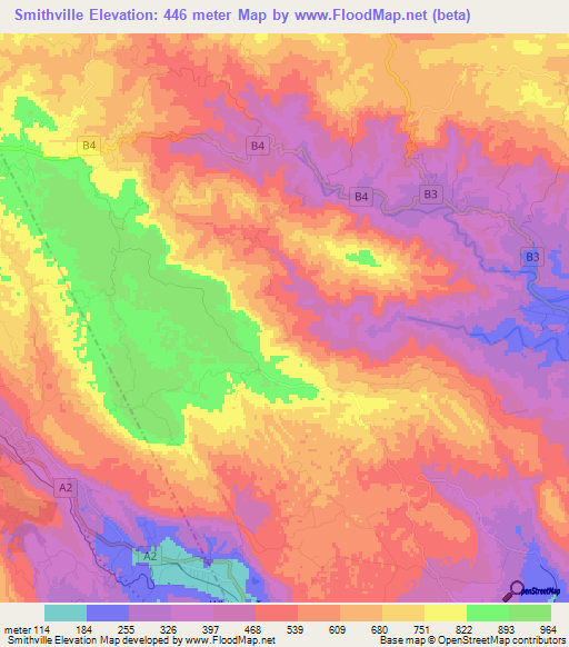 Smithville,Jamaica Elevation Map