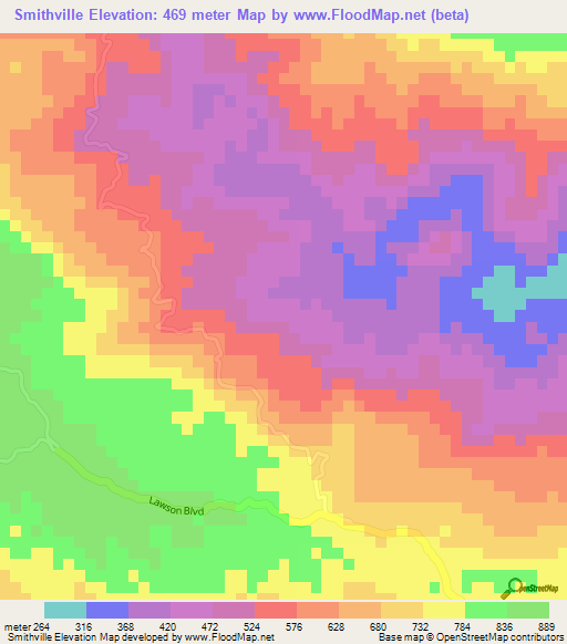 Smithville,Jamaica Elevation Map