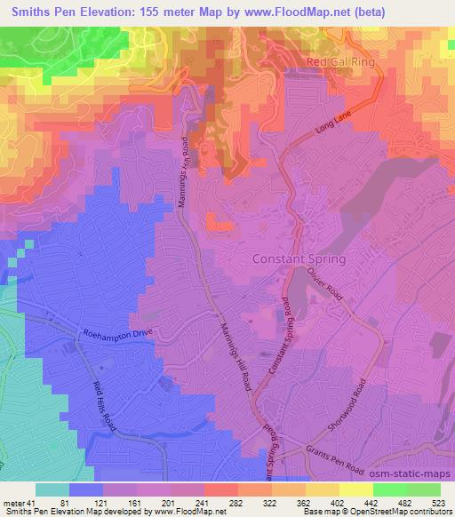 Smiths Pen,Jamaica Elevation Map