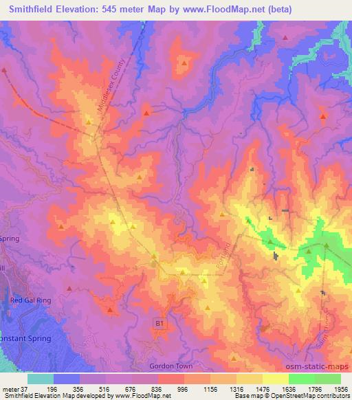 Smithfield,Jamaica Elevation Map