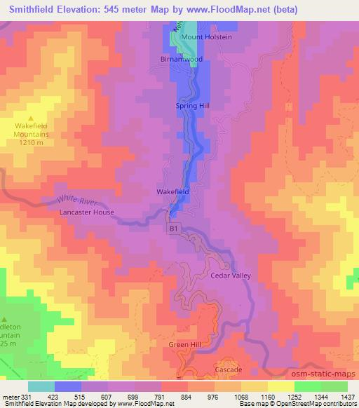 Smithfield,Jamaica Elevation Map