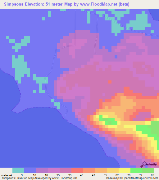 Simpsons,Jamaica Elevation Map