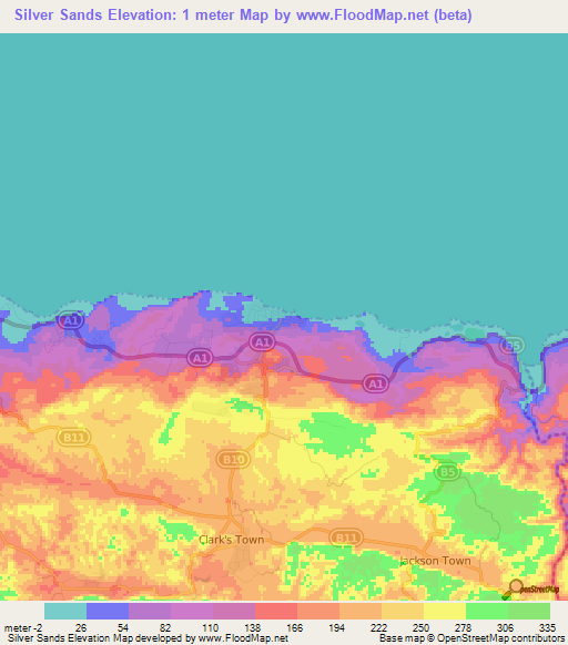 Silver Sands,Jamaica Elevation Map