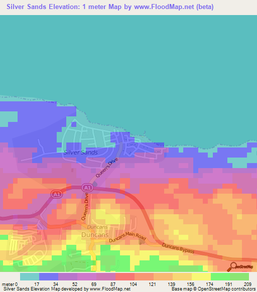 Silver Sands,Jamaica Elevation Map