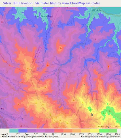 Silver Hill,Jamaica Elevation Map