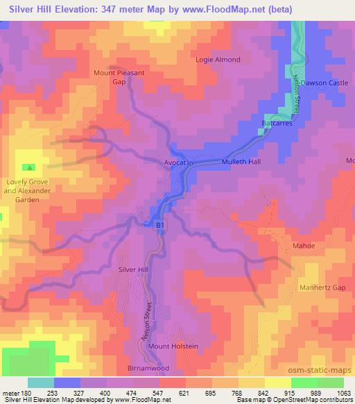 Silver Hill,Jamaica Elevation Map