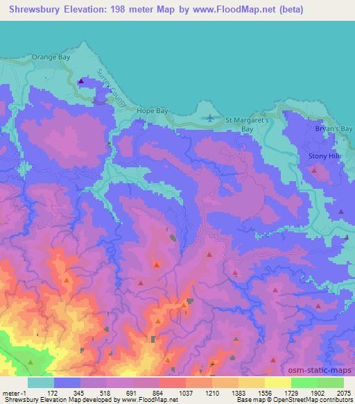 Shrewsbury,Jamaica Elevation Map