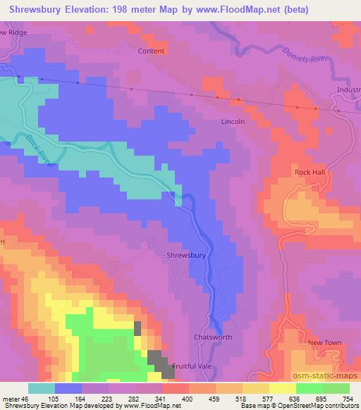 Shrewsbury,Jamaica Elevation Map