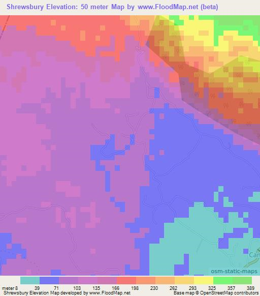 Shrewsbury,Jamaica Elevation Map