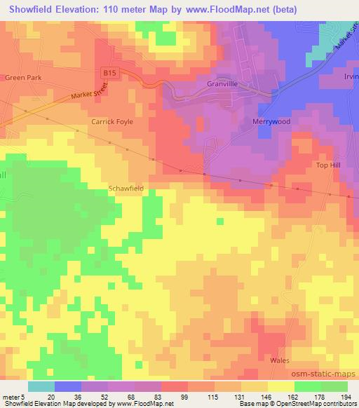 Showfield,Jamaica Elevation Map