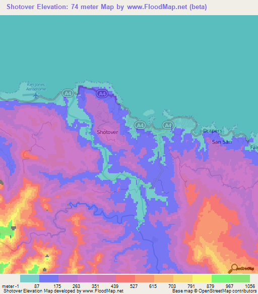 Shotover,Jamaica Elevation Map