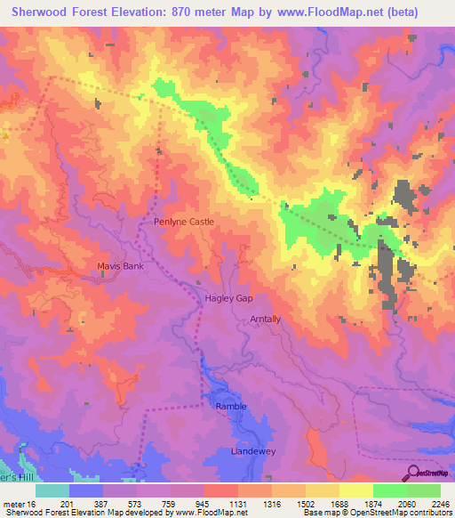 Sherwood Forest,Jamaica Elevation Map