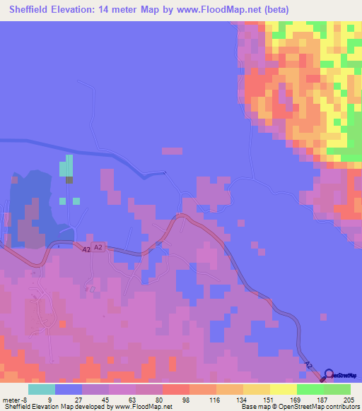 Sheffield,Jamaica Elevation Map