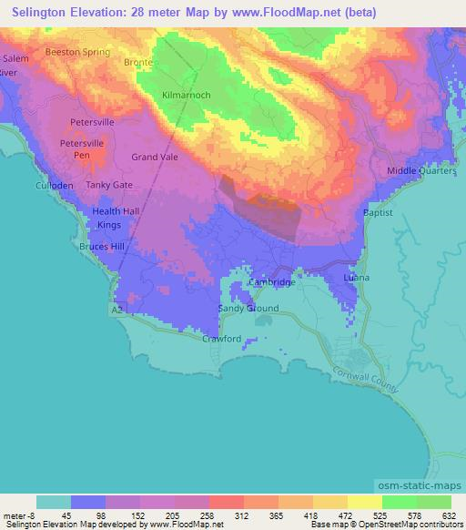 Selington,Jamaica Elevation Map