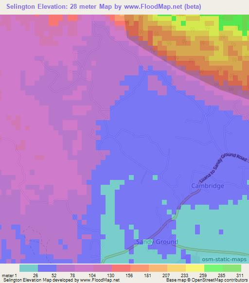 Selington,Jamaica Elevation Map