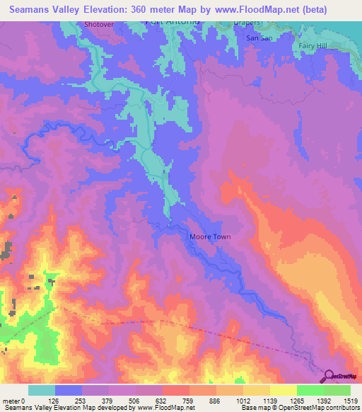 Seamans Valley,Jamaica Elevation Map