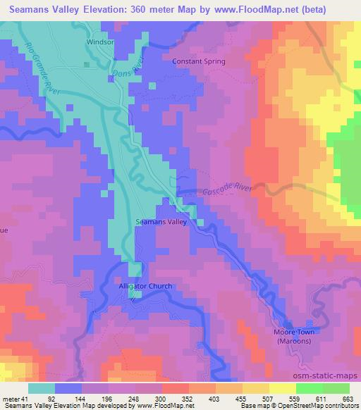 Seamans Valley,Jamaica Elevation Map