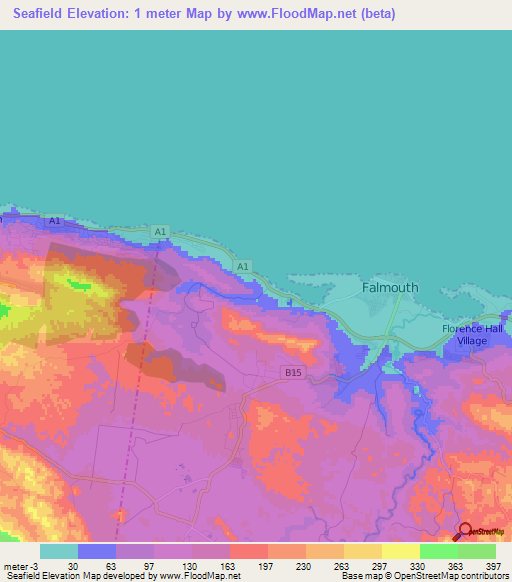 Seafield,Jamaica Elevation Map