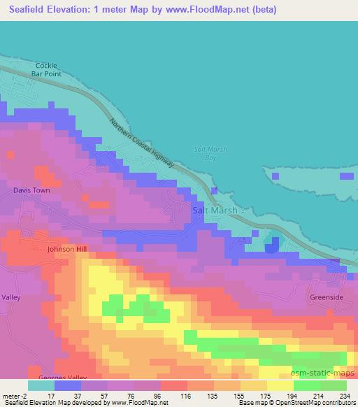 Seafield,Jamaica Elevation Map