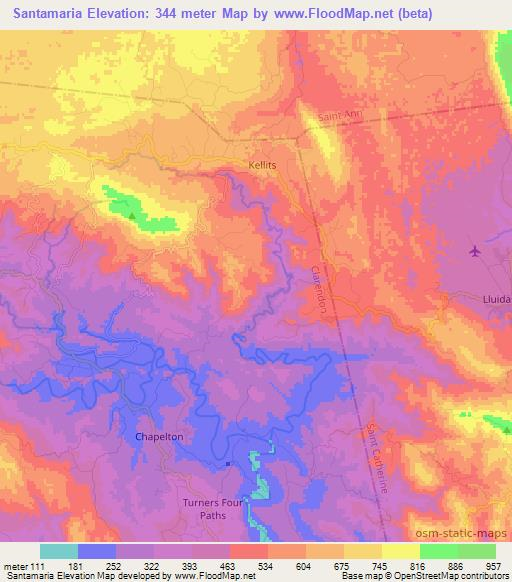 Santamaria,Jamaica Elevation Map