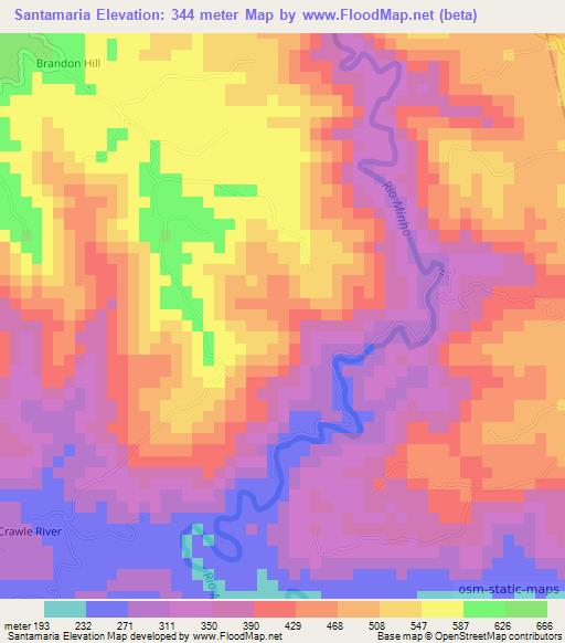 Santamaria,Jamaica Elevation Map