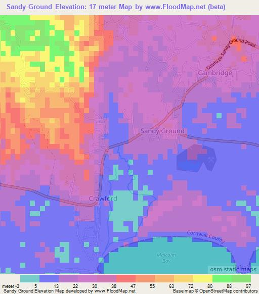 Sandy Ground,Jamaica Elevation Map