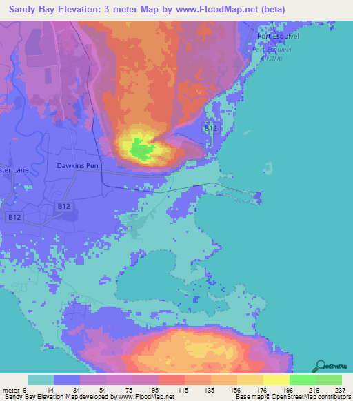 Sandy Bay,Jamaica Elevation Map