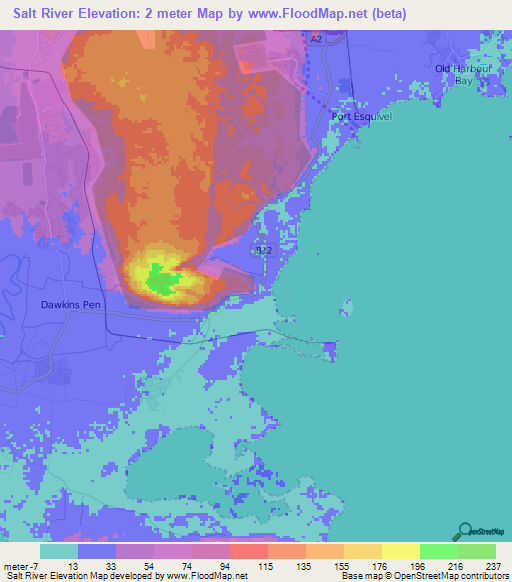 Salt River,Jamaica Elevation Map