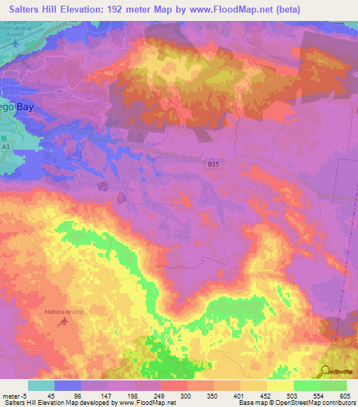 Salters Hill,Jamaica Elevation Map