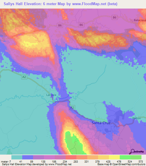 Sallys Hall,Jamaica Elevation Map