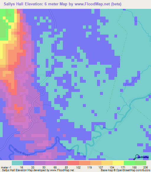 Sallys Hall,Jamaica Elevation Map