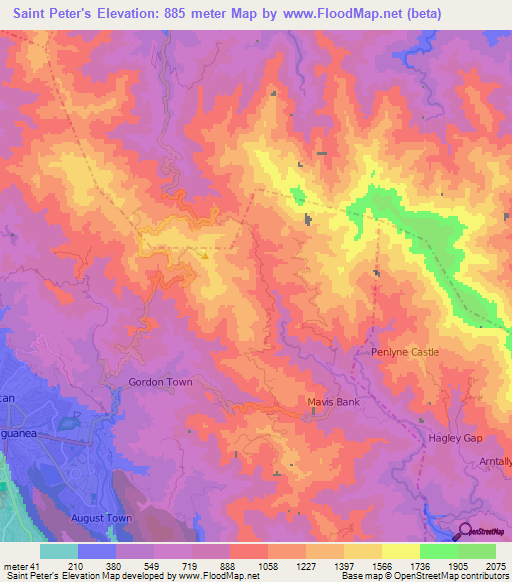 Saint Peter's,Jamaica Elevation Map