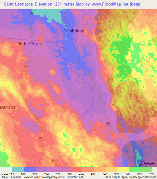 Saint Leonards,Jamaica Elevation Map