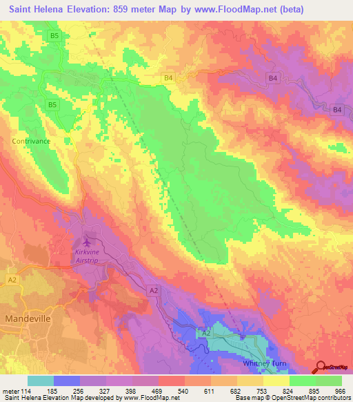 Saint Helena,Jamaica Elevation Map