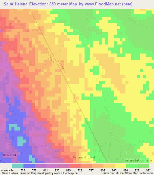 Saint Helena,Jamaica Elevation Map