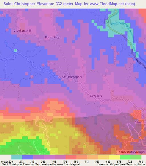 Saint Christopher,Jamaica Elevation Map