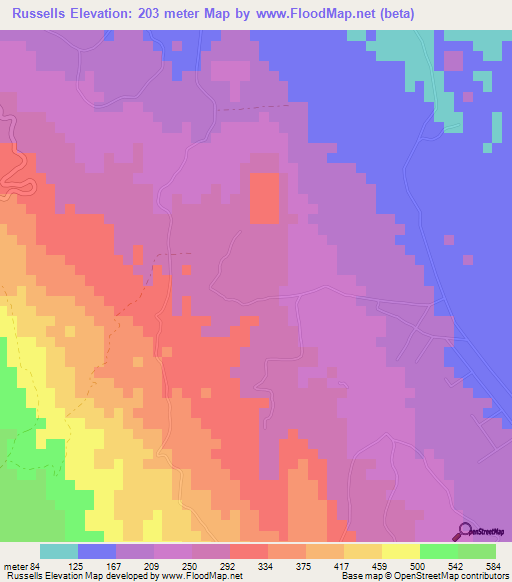 Russells,Jamaica Elevation Map