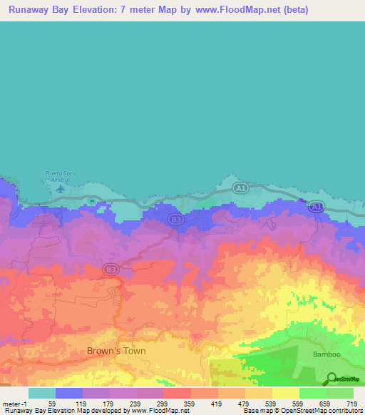 Runaway Bay,Jamaica Elevation Map