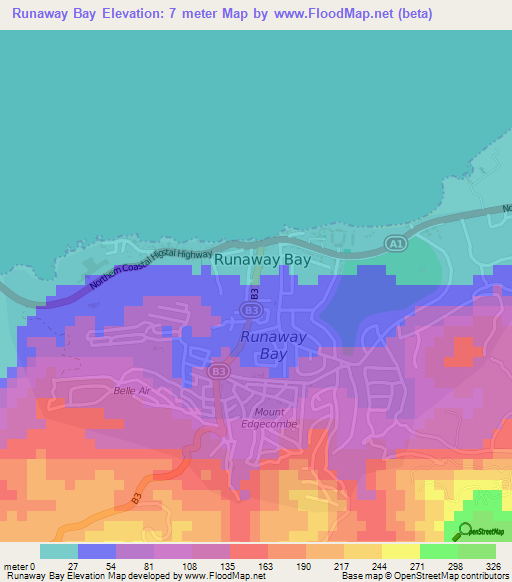 Runaway Bay,Jamaica Elevation Map