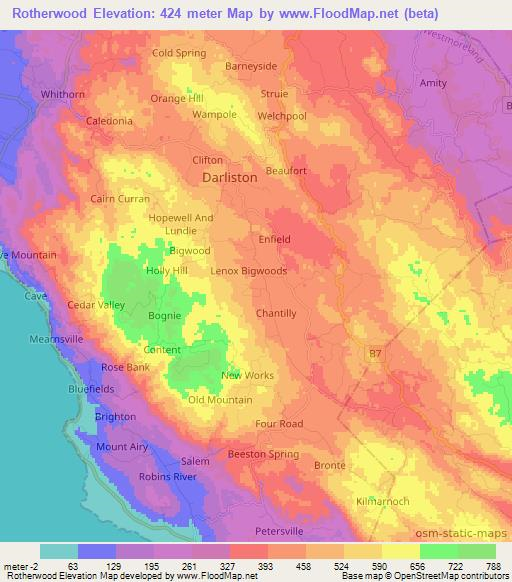 Rotherwood,Jamaica Elevation Map