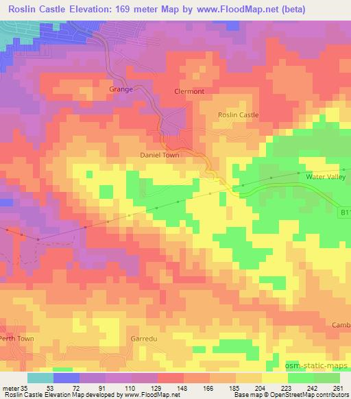 Roslin Castle,Jamaica Elevation Map