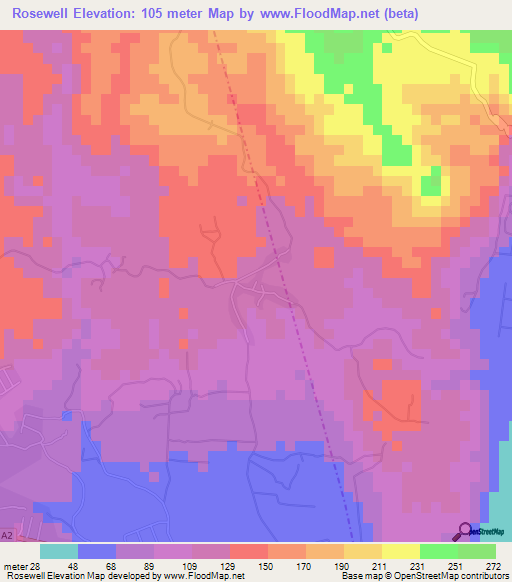 Rosewell,Jamaica Elevation Map