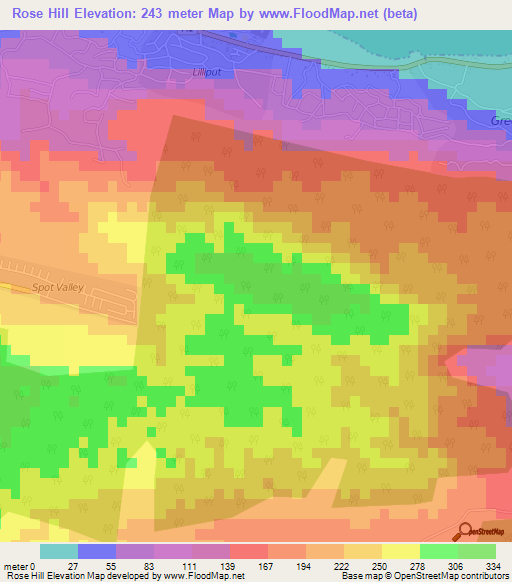 Rose Hill,Jamaica Elevation Map